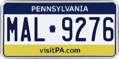 PA license plate MAL9276