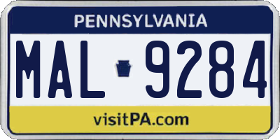 PA license plate MAL9284