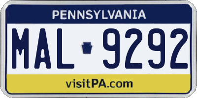 PA license plate MAL9292