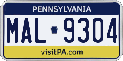 PA license plate MAL9304