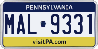 PA license plate MAL9331