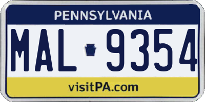 PA license plate MAL9354