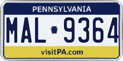 PA license plate MAL9364