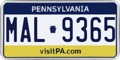 PA license plate MAL9365