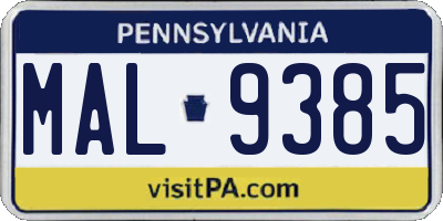 PA license plate MAL9385