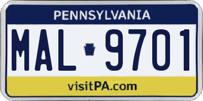 PA license plate MAL9701