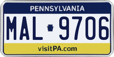 PA license plate MAL9706