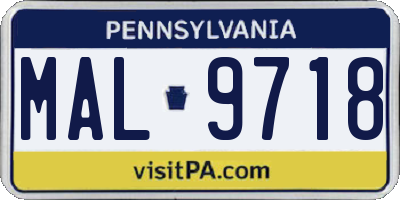 PA license plate MAL9718