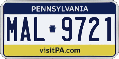 PA license plate MAL9721
