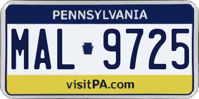 PA license plate MAL9725