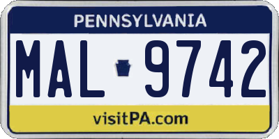 PA license plate MAL9742