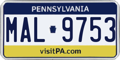PA license plate MAL9753