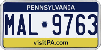 PA license plate MAL9763