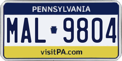 PA license plate MAL9804