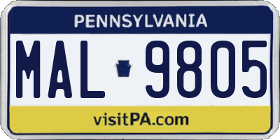 PA license plate MAL9805