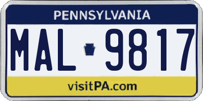 PA license plate MAL9817