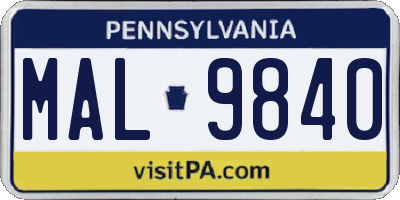 PA license plate MAL9840