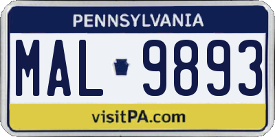 PA license plate MAL9893