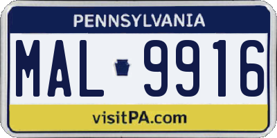 PA license plate MAL9916