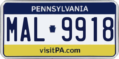 PA license plate MAL9918