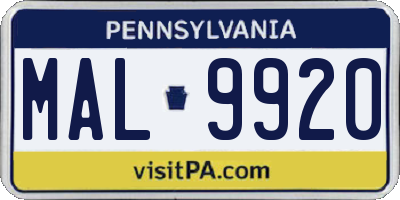 PA license plate MAL9920