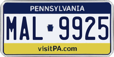 PA license plate MAL9925