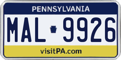 PA license plate MAL9926