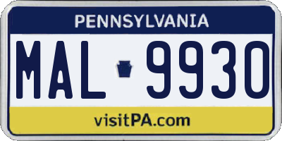 PA license plate MAL9930