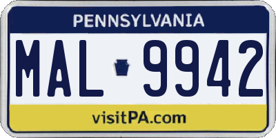 PA license plate MAL9942
