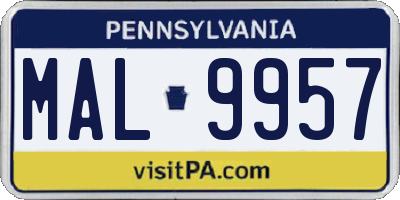 PA license plate MAL9957