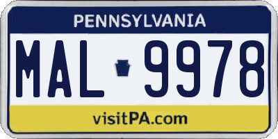 PA license plate MAL9978