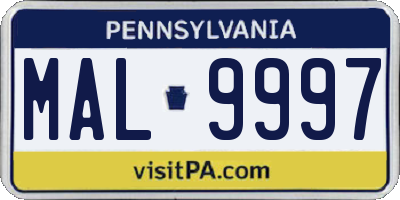 PA license plate MAL9997