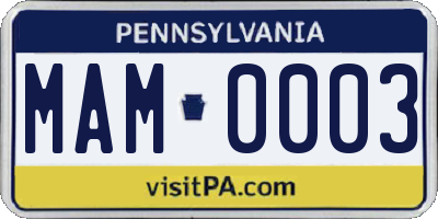 PA license plate MAM0003