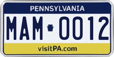PA license plate MAM0012