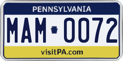 PA license plate MAM0072