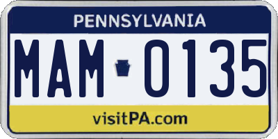 PA license plate MAM0135