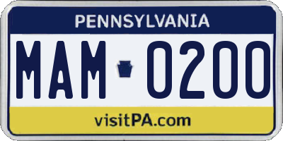 PA license plate MAM0200