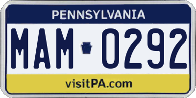 PA license plate MAM0292