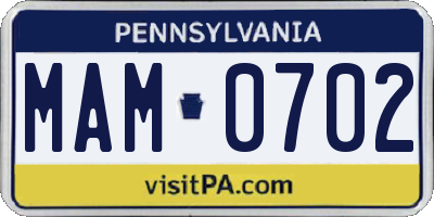 PA license plate MAM0702