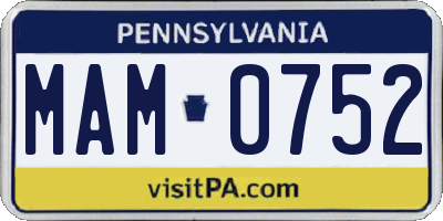 PA license plate MAM0752