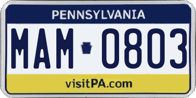PA license plate MAM0803