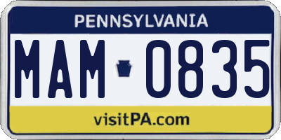 PA license plate MAM0835