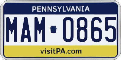 PA license plate MAM0865