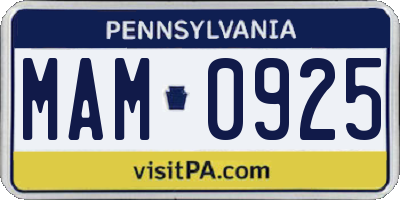 PA license plate MAM0925