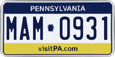 PA license plate MAM0931