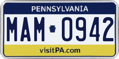 PA license plate MAM0942