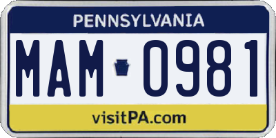 PA license plate MAM0981