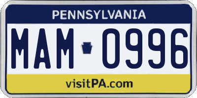 PA license plate MAM0996
