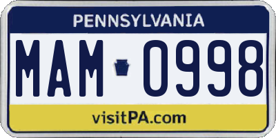 PA license plate MAM0998