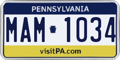 PA license plate MAM1034